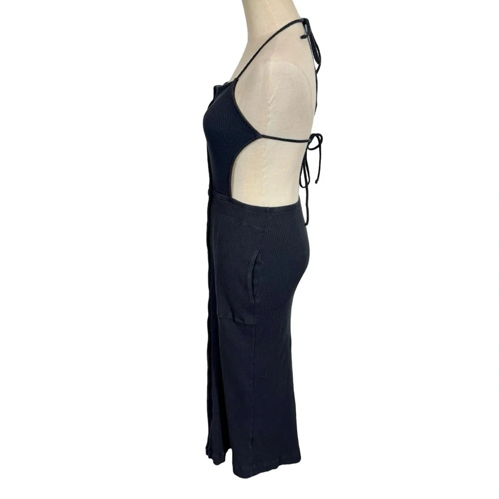 Free People FP Beach Margaret Ribbed Cut Out Backless Midi Dress Black